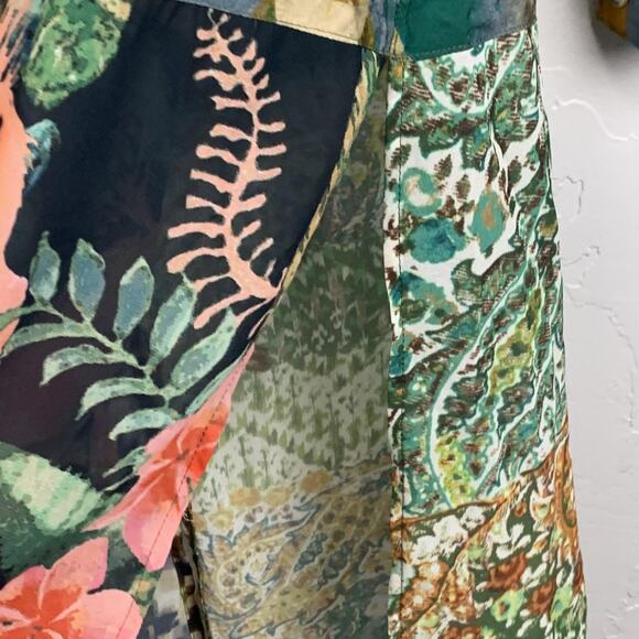 John Mark Shirt Womens Medium Multi Geometric Floral Patchwork Button Up Boho - Picture 6 of 8